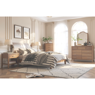 Sunvega Transitional Light Brown Nightstand with Dovetail Drawer and Open Shelf