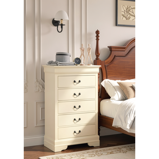 Sunvega Traditional Beige Bedroom Chest with Carved Bases and Curved Mouldings