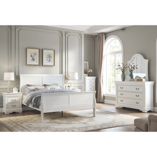 Sunvega Transitional Style Solid Wood Nightstand with Antique Brass Hanging Pulls