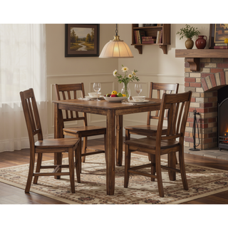 Sunvega Casual Brown Square Counter Height Dining Table Set with 4 Ladder Back Chairs