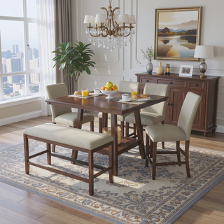 Sunvega Walnut Brown Transitional Gathering Height Table for Dining Room
