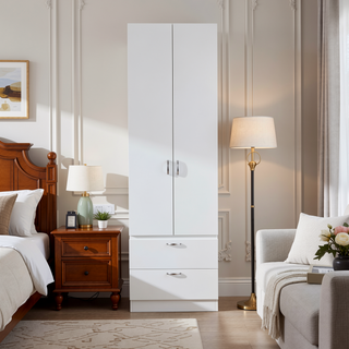 Sunvega 76 Inch High Armoire Wardrobe Closet with Double Doors and 2 Drawers