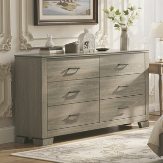 Sunvega Modern Design Queen Size Bed with LED Light Headboard and Weathered Gray Finish