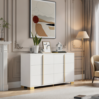 Sunvega Sleek Modern Six-Drawer Dresser with Gold Accents for Contemporary Bedroom