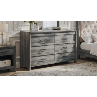 Sunvega Modern Gray 6-Drawer Wood Dresser with Ample Storage for Bedroom