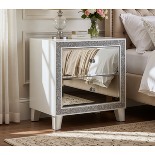 Sunvega Mirrored and Champagne Finish Nightstand with Two Spacious Storage Drawers