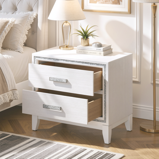 Sunvega Contemporary Modern Weathered Black Nightstand with Two Storage Drawers