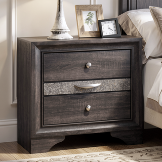 Sunvega Modern Black Nightstand with Hidden Jewelry Drawer and Nickel Knob