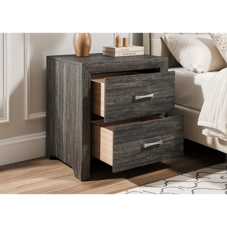 Sunvega Dark Gray Finish Nightstand with Chrome Tone Handles for Bedroom