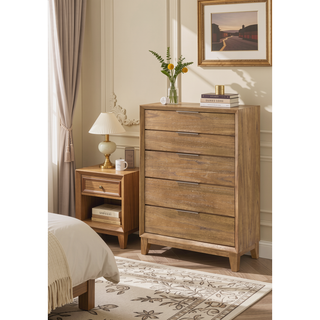 Sunvega Contemporary Nightstand with Two Drawers in Natural Wood Finish