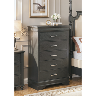 Sunvega Modern White Wood Chest with 5 Drawers and Slat System