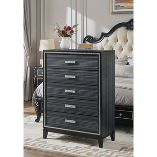 Sunvega Weathered Black Finish Nightstand with Two Spacious Storage Drawers