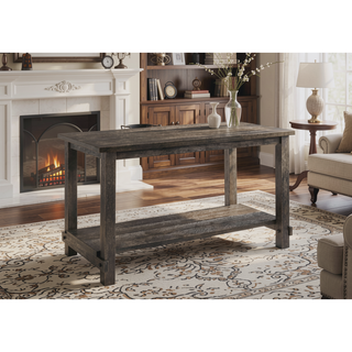Sunvega Weathered Gray Finish Counter Height Table with Sturdy Wooden Storage Shelf