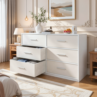 Sunvega Sturdy MDF Frame Dresser with Six Spacious Fabric Drawers