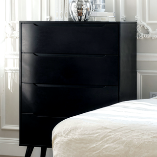 Sunvega Mid-Century Modern Black Chest with 4 Recessed Handle Drawers and Tapered Legs