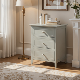 Sunvega Transitional Oak Nightstand With Three Drawers For Bedroom