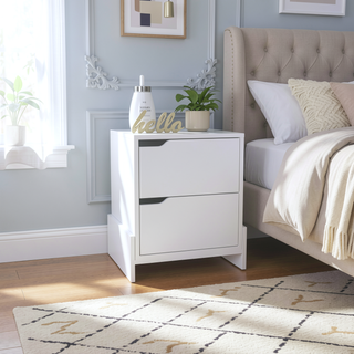 Sunvega Modern Nightstand with Two Spacious Drawers and Sleek Base