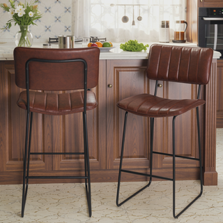 Sunvega Mid-Century Modern Bar Stool with Channel Back and Shaped Seat
