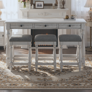 Sunvega Coastal Style Oyster Shell Gray Sofa Table With Three Stools