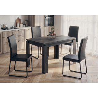 Sunvega Black Reclaimed Wood Look Dining Table with Block Legs for Small Spaces
