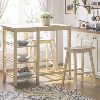 Sunvega 3-Piece Counter Height Set with Shelves and Saddle Seat Stools