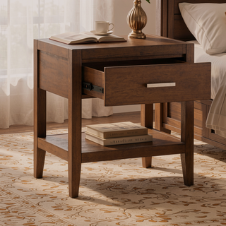 Sunvega Transitional Light Brown Nightstand with Dovetail Drawer and Open Shelf