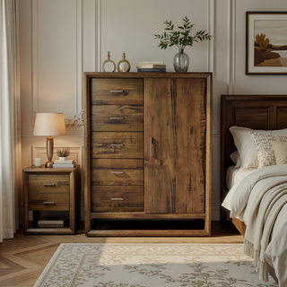 Sunvega Modern Rustic Gentleman's Chest with Sliding Door and Five Drawers