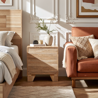 Sunvega Natural Finish Contemporary Nightstand with Two Drawers and Metal Handles