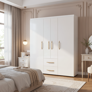 Sunvega White 2-Door Armoire with Hanging Rods Shelves and Drawers for Bedroom