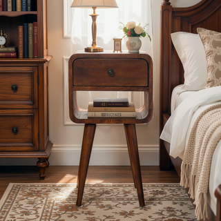 Sunvega Solid Wood Mini Chestnut Curve Lower Bedside with 1 Drawer and Open Slot