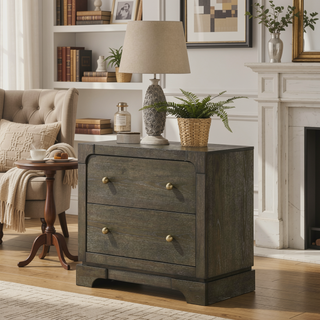 Sunvega Dark Cocoa Transitional Nightstand with Brass Knobs and Dovetail Drawers