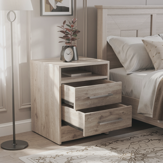 Sunvega Light Gray Nightstand with Two Spacious Drawers and Top Shelf for Bedroom