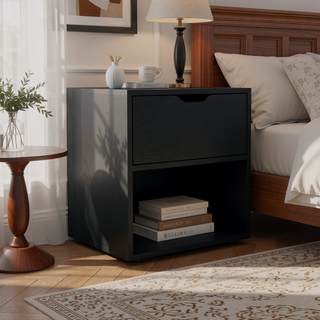 Sunvega 19.7 Inch High Nightstand End Table with Open Shelf and Drawer