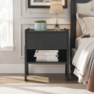 Sunvega Nightstand with Open Shelf and Drawer in Light Gray Finish