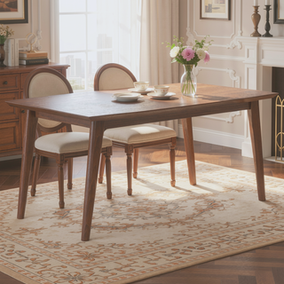 Sunvega Handcrafted Walnut Veneer Dining Table for Mid-Century Modern Kitchen