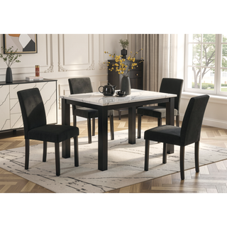 Sunvega Contemporary White Faux Marble Rectangular Dining Table with Black Finish