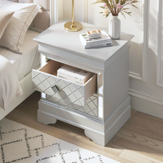 Sunvega Sleek Silver Champagne Nightstand with Two Spacious Drawers and Transitional Design