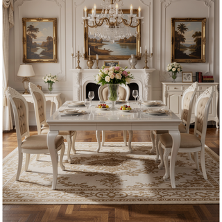 Sunvega Silver Finish Wood Dining Table with Separate Extension Leaf for 6 Seats