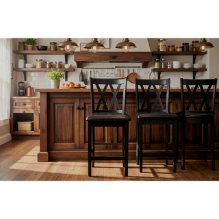 Sunvega Black Faux Leather Upholstered Counter Height Dining Table and 4 Chairs Set