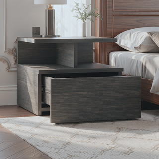 Sunvega Floating Nightstand with Drawer and Shelf in Smokey Oak Finish