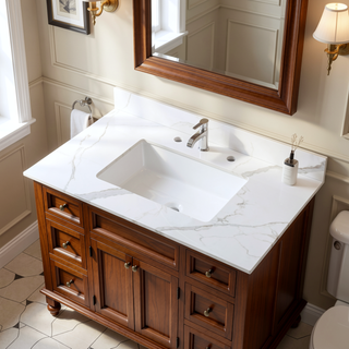 Sunvega Sintered Stone Vanity Top with Ceramic Undermount Sink and 3 Faucet Holes