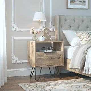 Sunvega Vienna Nightstand with Single Door Cabinet and Two Shelves