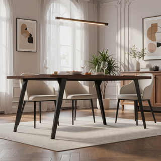 Sunvega Handcrafted Modern Industrial Walnut Veneer Dining Table for 6