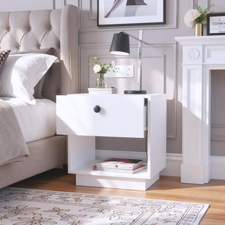 Sunvega White 1-Drawer Nightstand with Large Storage Shelf and Smooth Glide