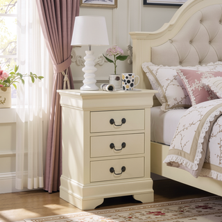 Sunvega Beige Nightstand With Three Drawers For Bedroom Storage