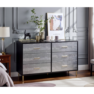 Sunvega Modern Nightstand with Patterned Drawer Fronts and Three Spacious Storage Drawers