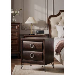 Sunvega Tablita Nightstand with Dark Merlot Finish and 2 Curved Front Drawers