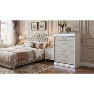 Sunvega Glam Modern Style White Wood Chest with Crystal Accents and LED Lighting