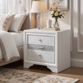 Sunvega Black Finish Wooden Nightstand with 3 Drawers and Curved Legs