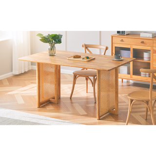 Sunvega Chinese Country Retro Walnut Solid Wood Round Table with Imitation Rattan Legs